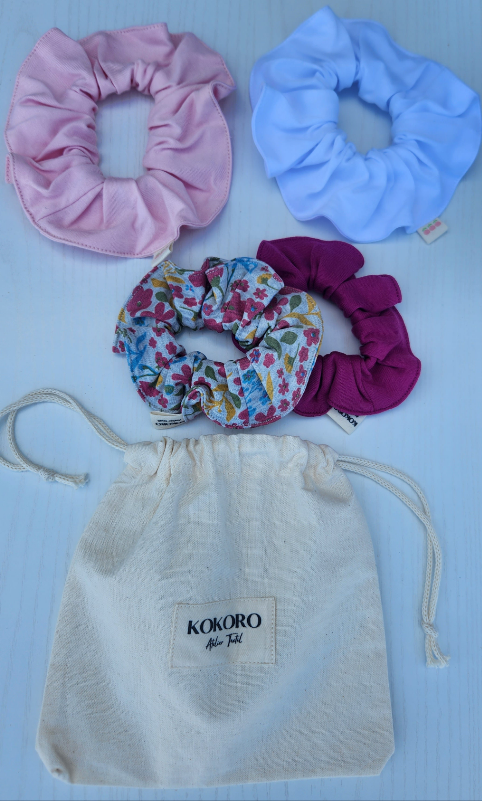 Set of 4 Scrunchies + Fabric Pouch