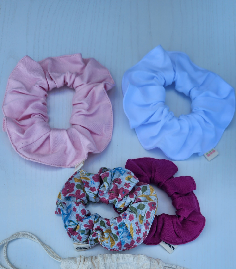 Set of 4 Scrunchies + Fabric Pouch