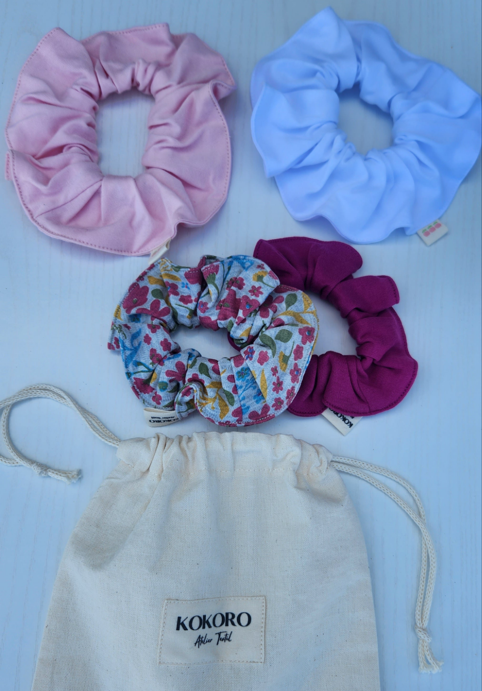 Set of 4 Scrunchies + Fabric Pouch