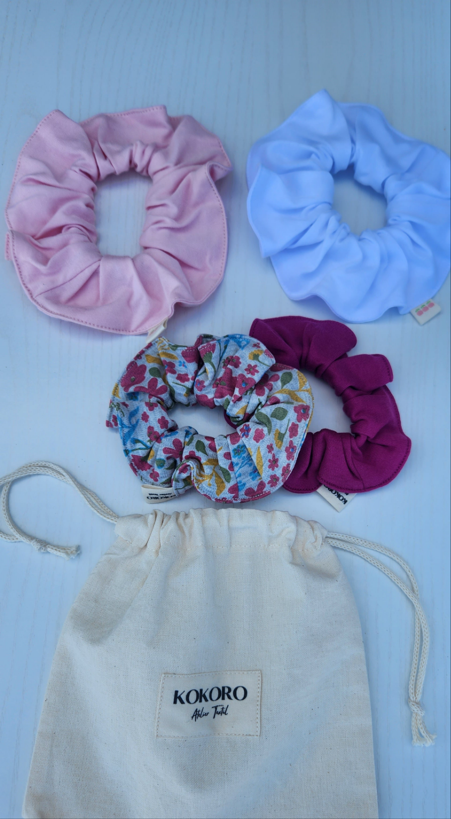 Set of 4 Scrunchies + Fabric Pouch