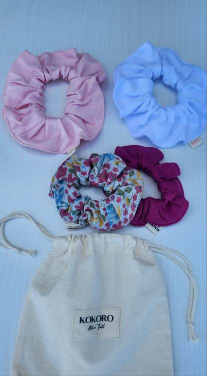 Set of 4 Scrunchies + Fabric Pouch