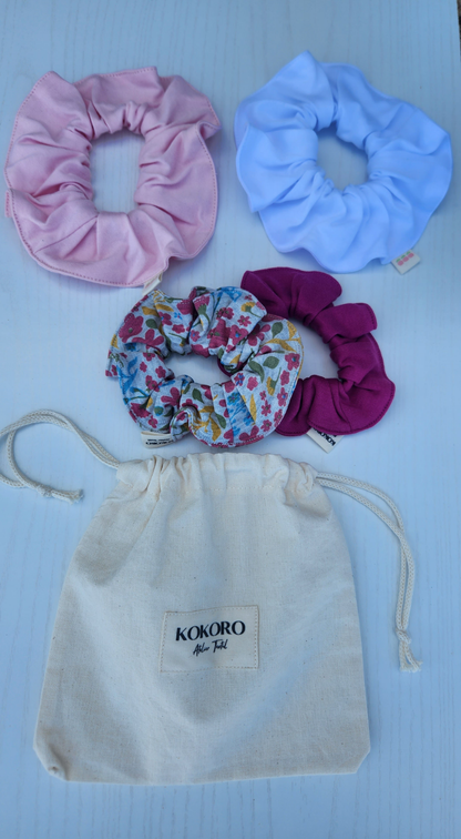 Set of 4 Scrunchies + Fabric Pouch