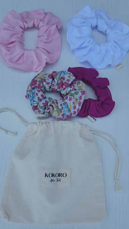 Set of 4 Scrunchies + Fabric Pouch