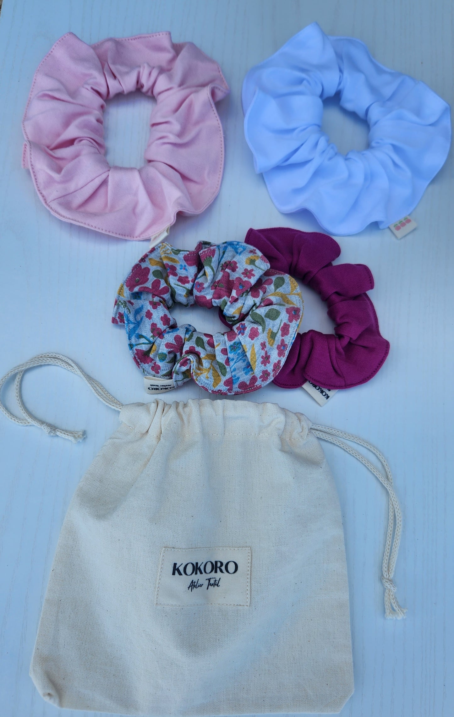 Set of 4 Scrunchies + Fabric Pouch
